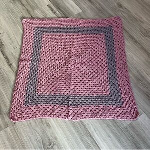 New Handmade Crochet Pink & Gray Granny Square Blanket